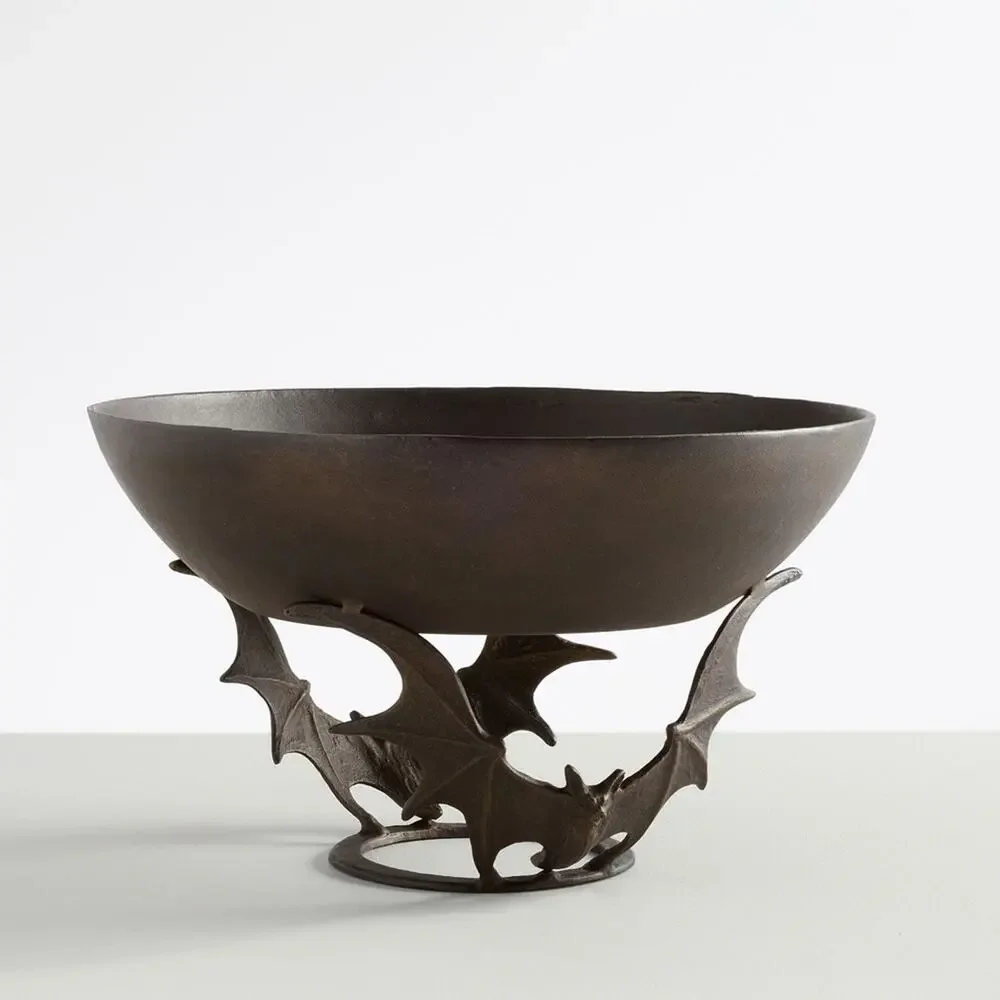 Pottery Barn Trick or Treat Metal Bat Candy Bowl Halloween Bat Hand Cast NEW